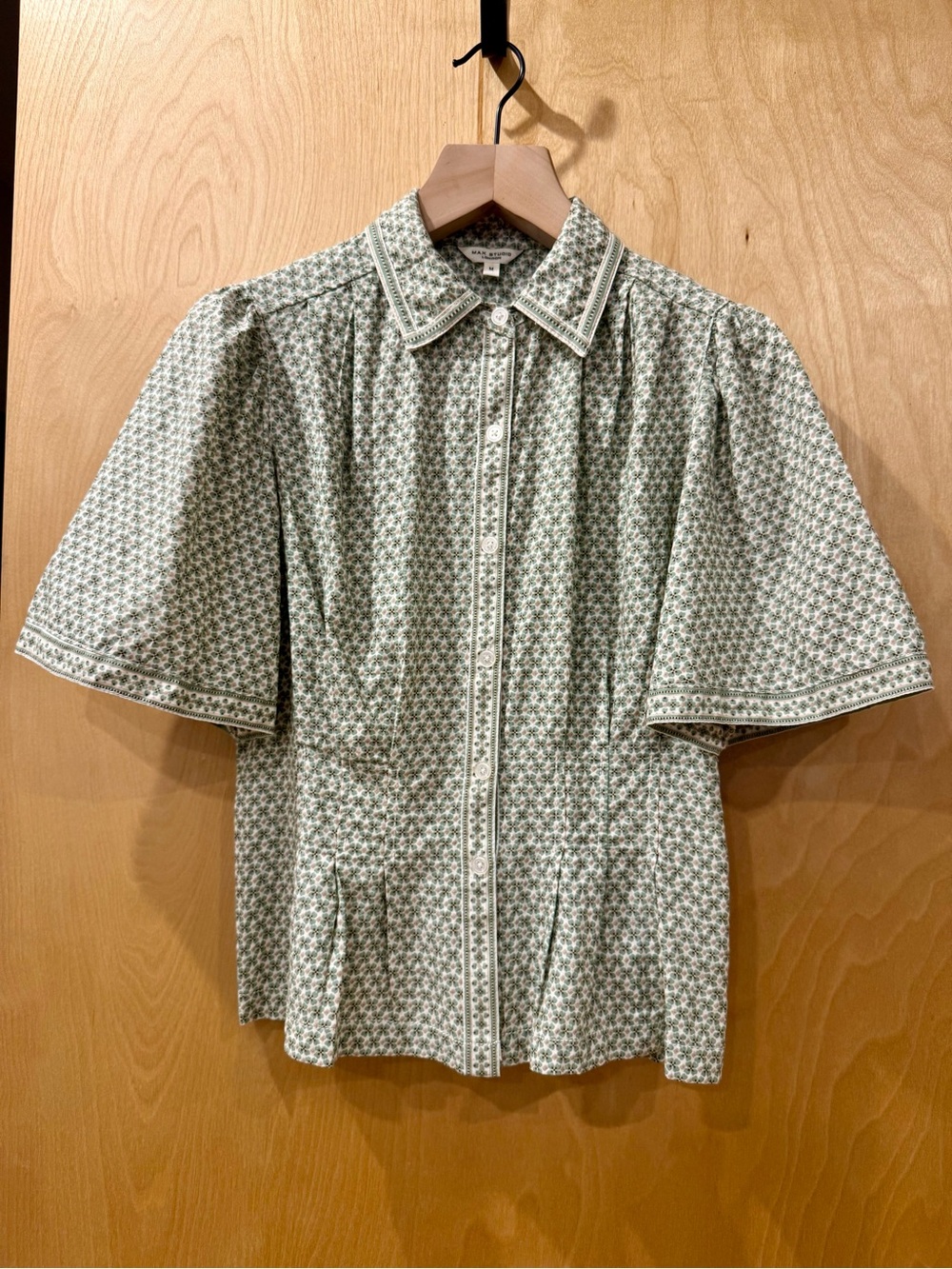 Max Studio Green Floral Short-Sleeve Button-Front Shirt
